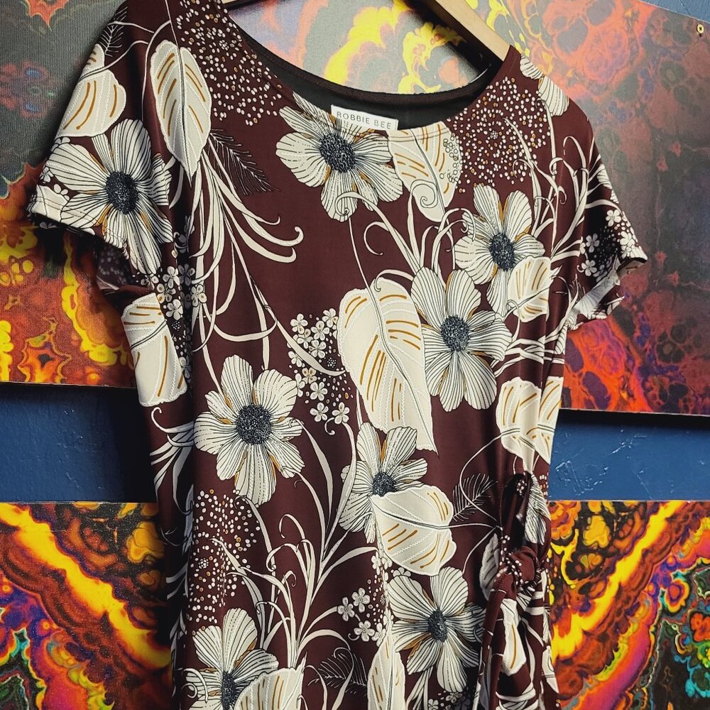 Robbie Bee ~ Sz PS 	~ Twist Front ~ Short Sleeve ~ Floral Print Shift Dress ~ NW